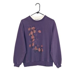 Early 2000s Leaf Print Purple Double Collared Sweatshirt
